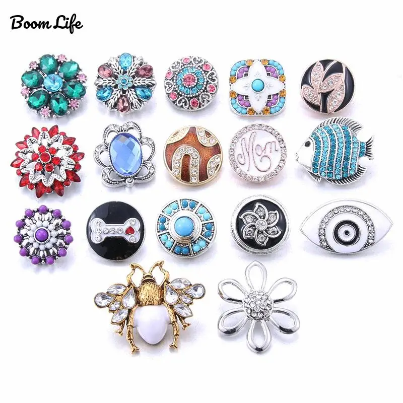 

10pcs/lot High Quality Snap Button Jewelry Crystal Rhinestone Flower fish 18mm 20mm Metal Snap Buttons Fit Snap Bracelet Bangle