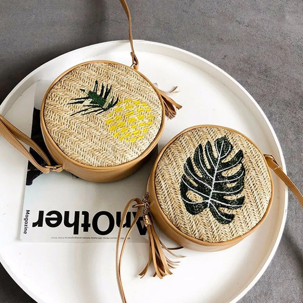 Женская сумка из ротанга, Плетеная соломенная сумка, бохо, вышивка, кисточка, сумка через плечо, сумки, женские летние пляжные сумки, плетеная Сумка