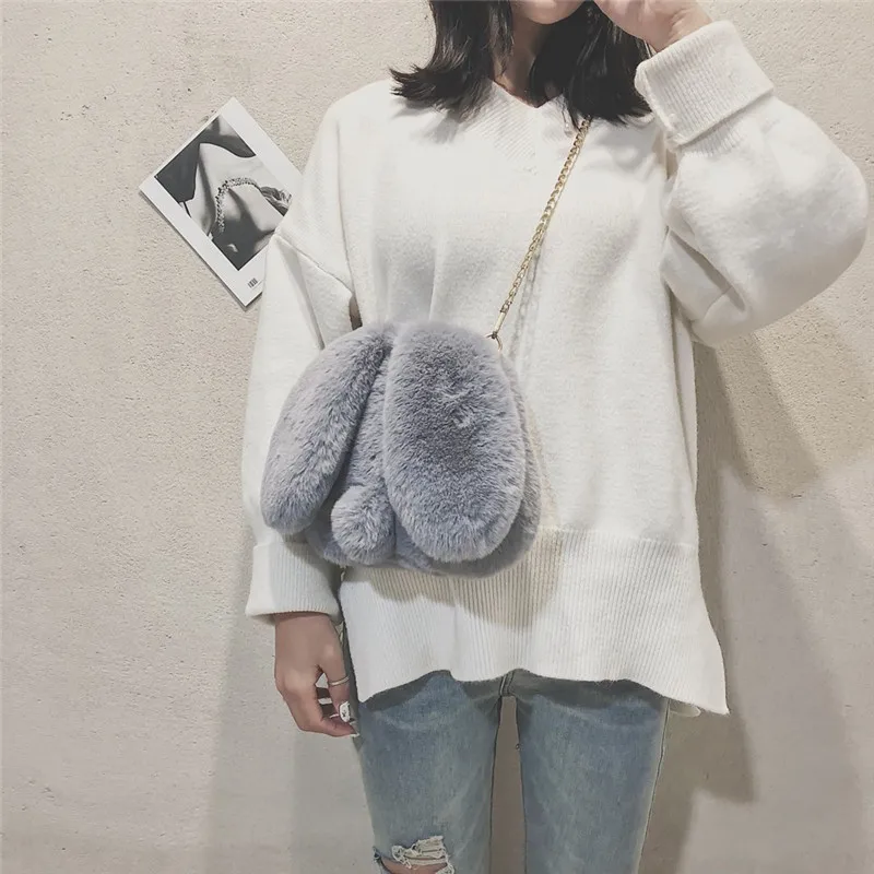 Плюшевые животные кролик сумки на плечо Kawaii мягкие Зимние Повседневные цепи