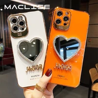 luxury brand plating love heart mirror phone case for iphone 13 12 11 pro max 7 plus xr fashion girl diamond crystal soft cover