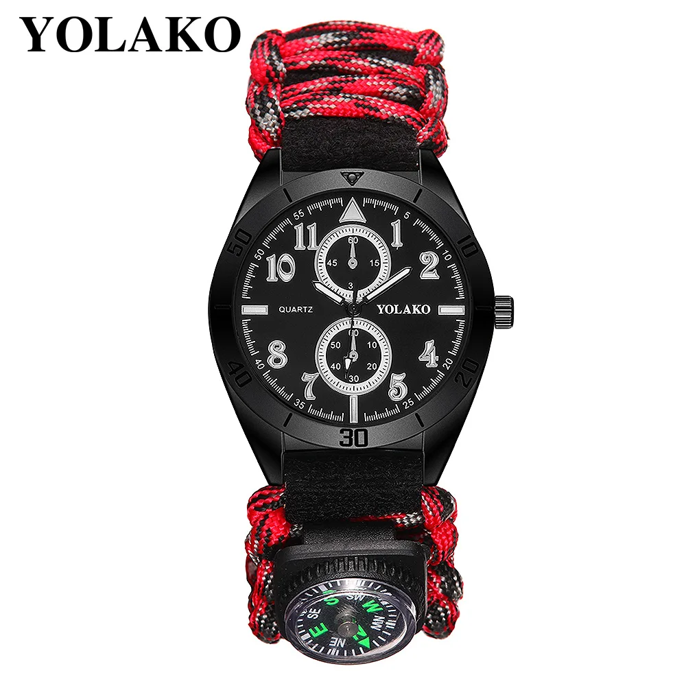 

New Men's Watch Double Dial Digital Compass Dial Outdoor Military Table Nylon Braided Color Rope Men's Watch relogio masculino