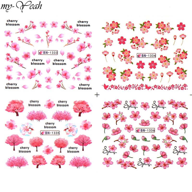 Дизайн ногтей цветы Вишневый узор переводная наклейка Романтика сладкий дизайн