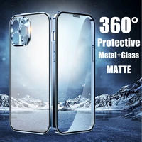 luxury double sided tempered glass aluminum metal bumper case for iphone 13 pro max 13pro 360 protective matte back cover coque