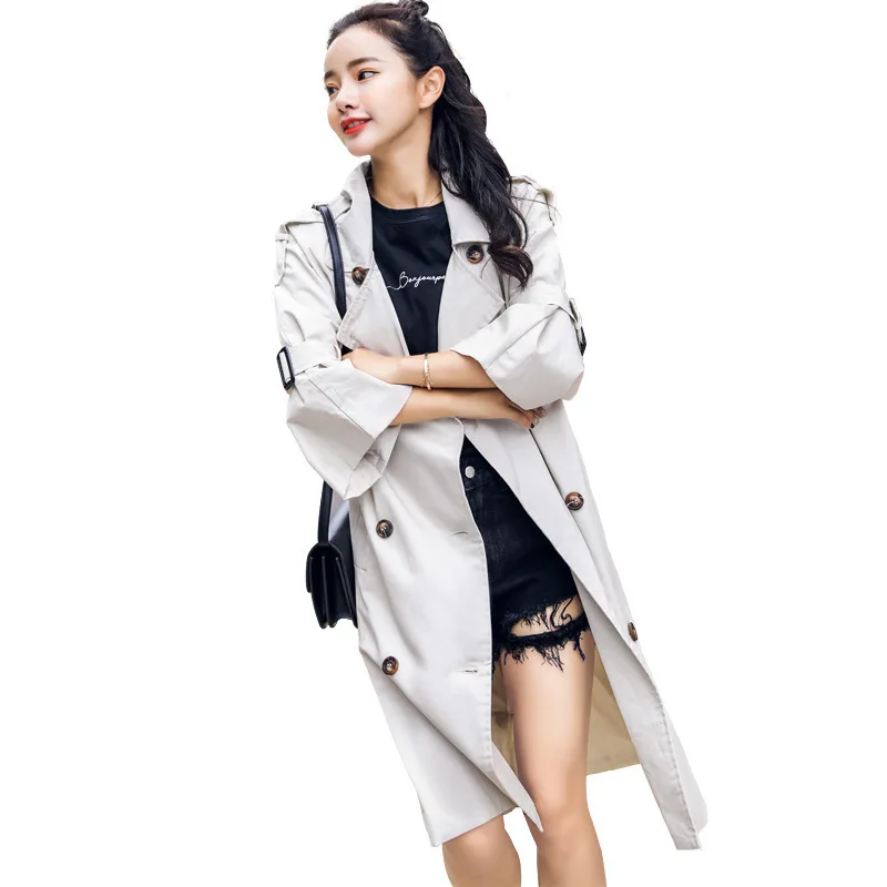 

Women's Windbreaker Solid Women's Long Trench Coat Patchwork Women's Light Windbreakers Button Sashes Women's Winter Coats 2021