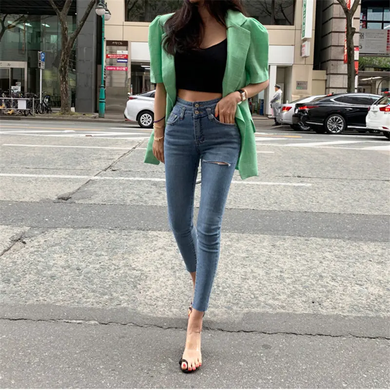 HziriP светильник Синие сексуальные 2019 осенние стройные эластичные джинсы с