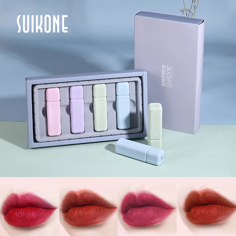 Набор бархатной матовой помады от Suikone Macaron оранжевый красный фиолетовый