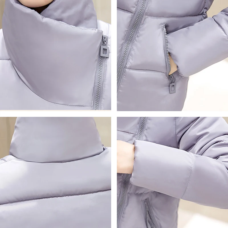 Женская ветрозащитная куртка однотонная теплая с воротником-стойкой на зиму 2021 |