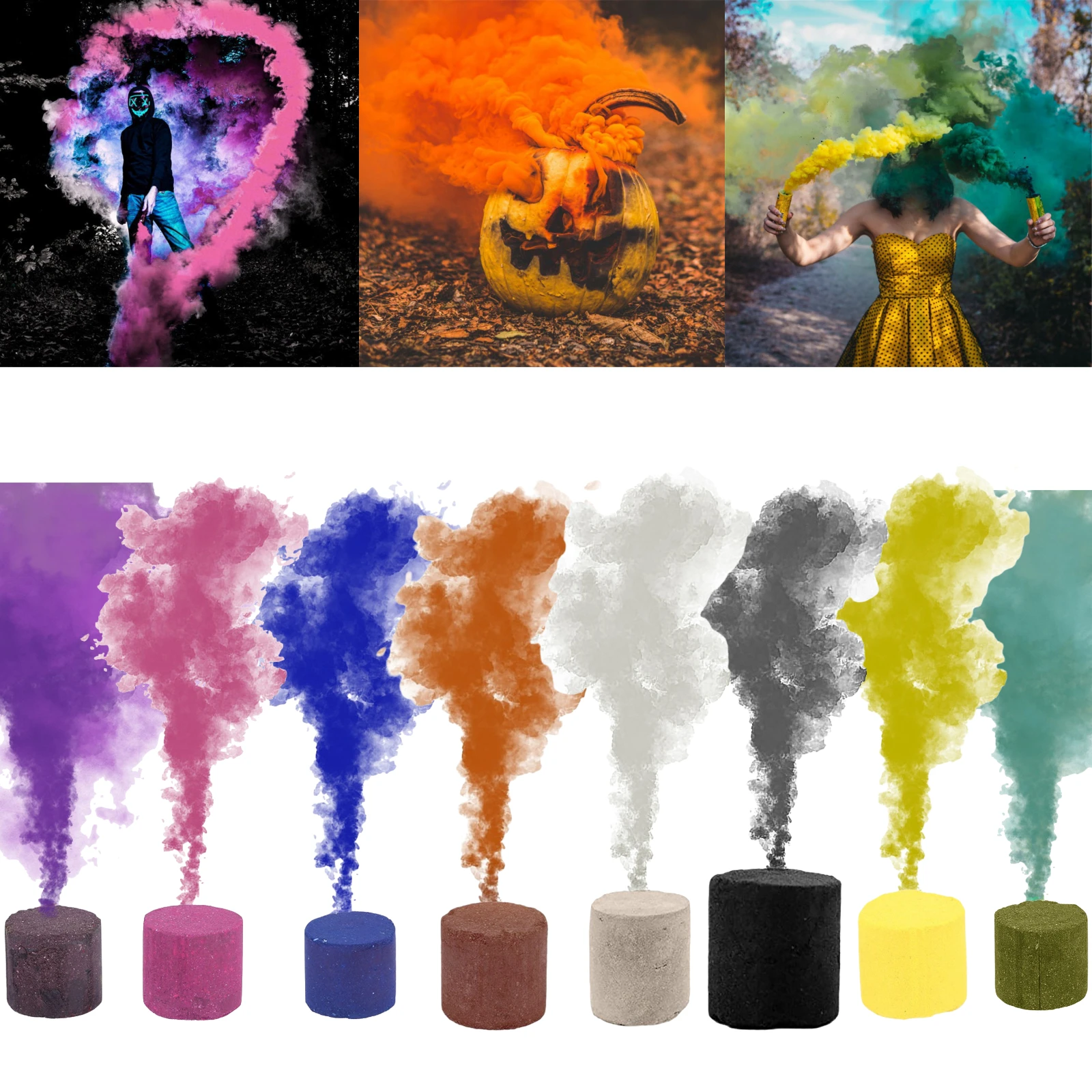 6PCS White Colorful Smoke Pills Combustion Smog Cake Effect Bomb Portable Photography Prop Halloween Party Supplies |