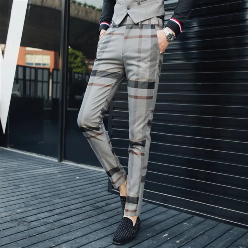 

Blue Grey Plaid Striped Suit Men 2021 Slim Fit Mens Tuxedo Wedding Suits For Men Classic Men's Suits Formal Jacket Pants Vest