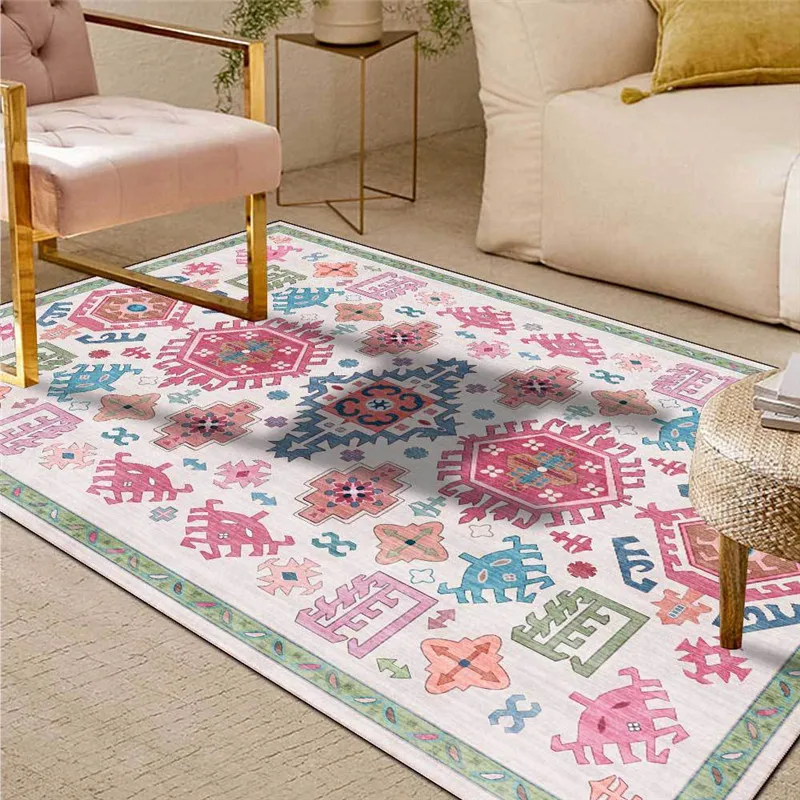 

Fashion Fresh Rug American-Style Green Geometric Flower Carpet Living Room Bedroom Bedside Carpet Kitchen Bathroom Floor Mat
