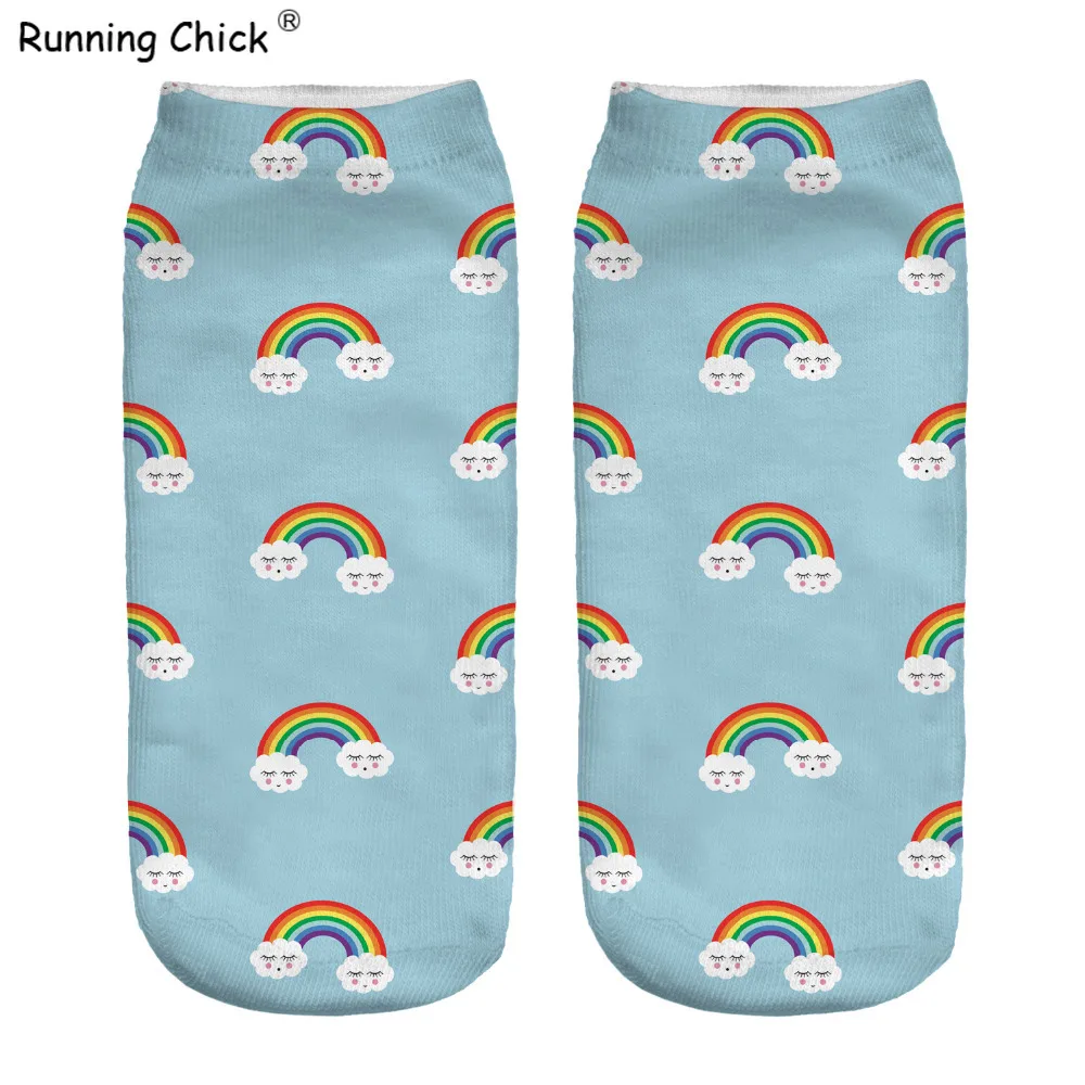 Мягкие хлопковые носки для девочек с 3d цифровым принтом бега цыпленка Радуга|socks