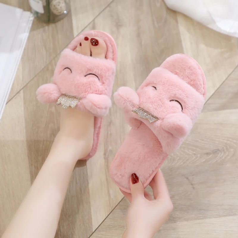 2019 женские тапочки с мехом зимняя повседневная обувь милые домашние мягкие