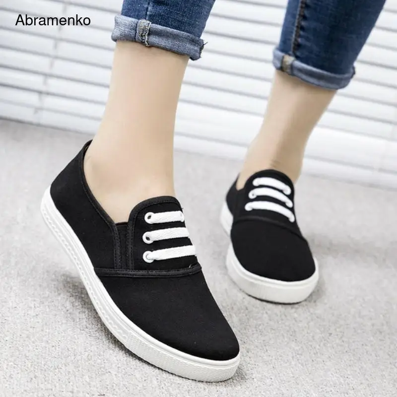 Dedo do pé Plataforma Creepers Sapatos Femininos Lona Casual Brancos Senhoras Rasas Redondo Zapatos Mujer Apartamentos Tamanho Grande 36-40
