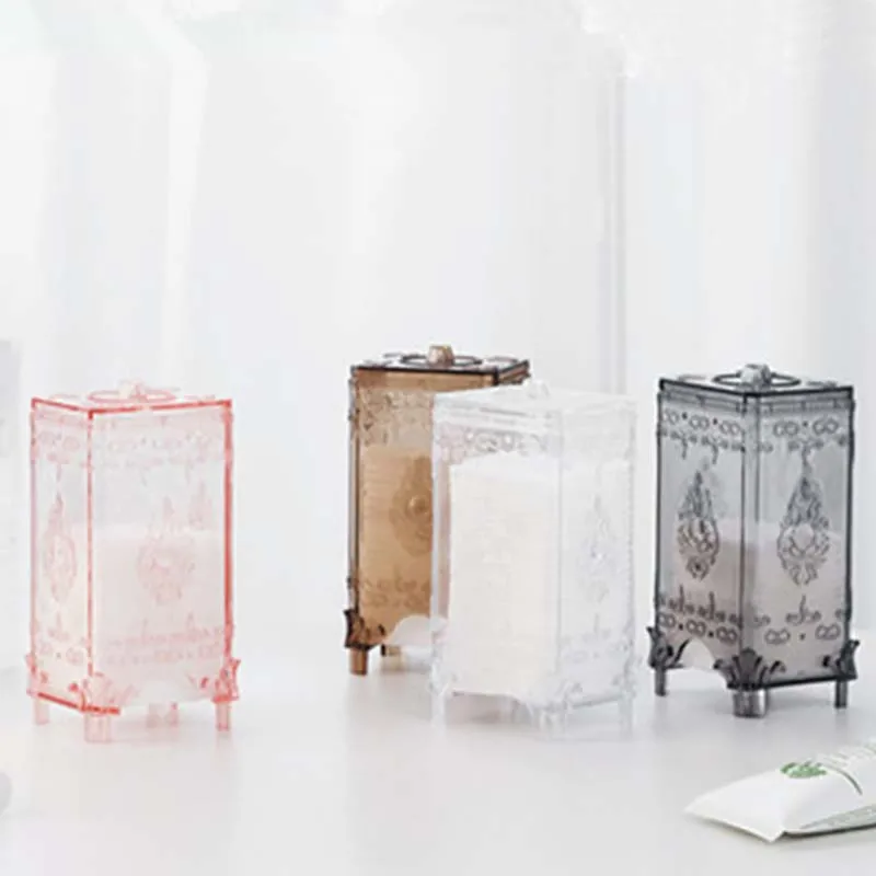 

Transparent Desktop Organizer Portable Cosmetic Container European Style Multifunctional Dustproof Cotton Swabs Organizer