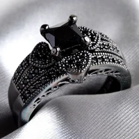 fashion black rhinestones zircon ring set elegant heart rings for women jewelry accessories anniversary party vintage women ring