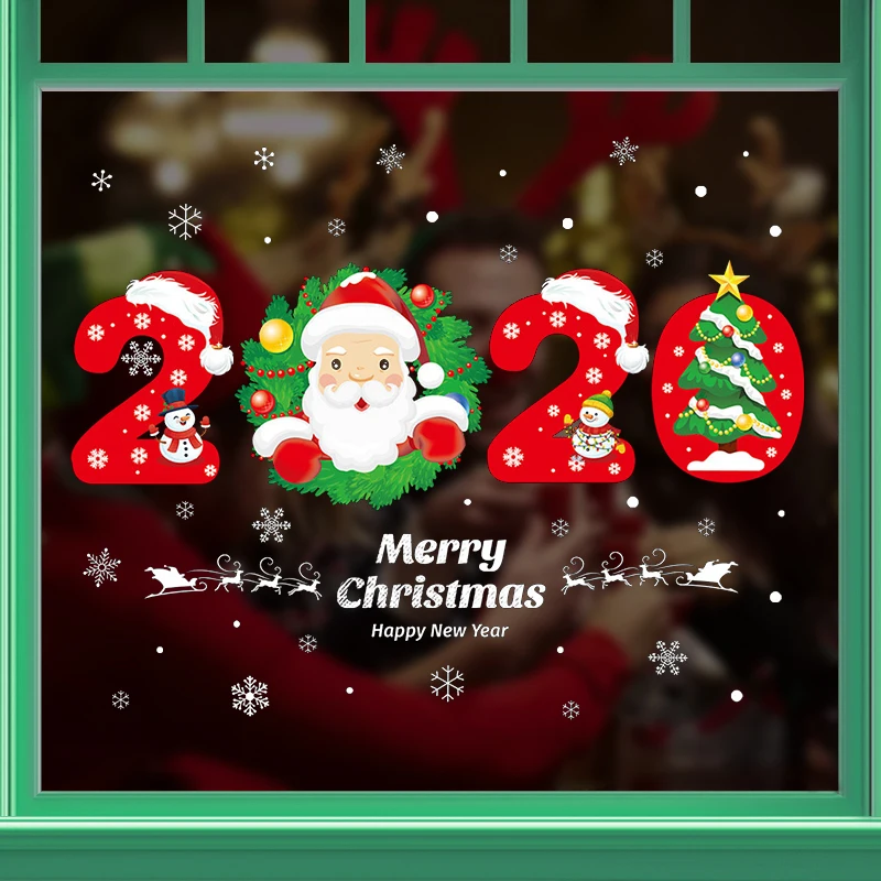 

2020 Creative Christmas decoration wall stickers Cartoon Santa Snowman home decor Glass Door Sticker DIY Self-adhesive Removable