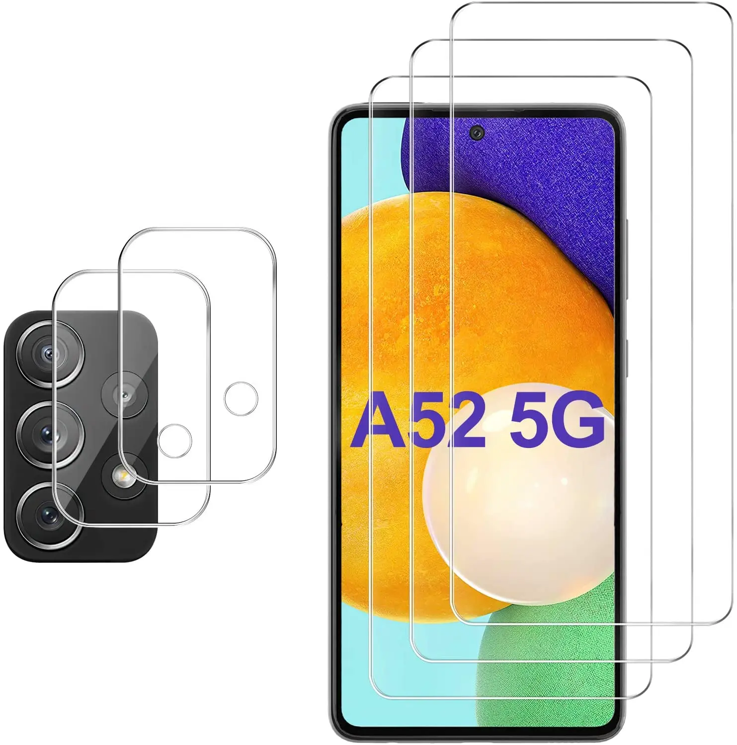 

[2 Pack] Lens Protector+[3Pack] Screen Protector Tempered Glass For Samsung Galaxy A52 4G /5G A72 A22 A32 A12 A02 A51 A71 A21