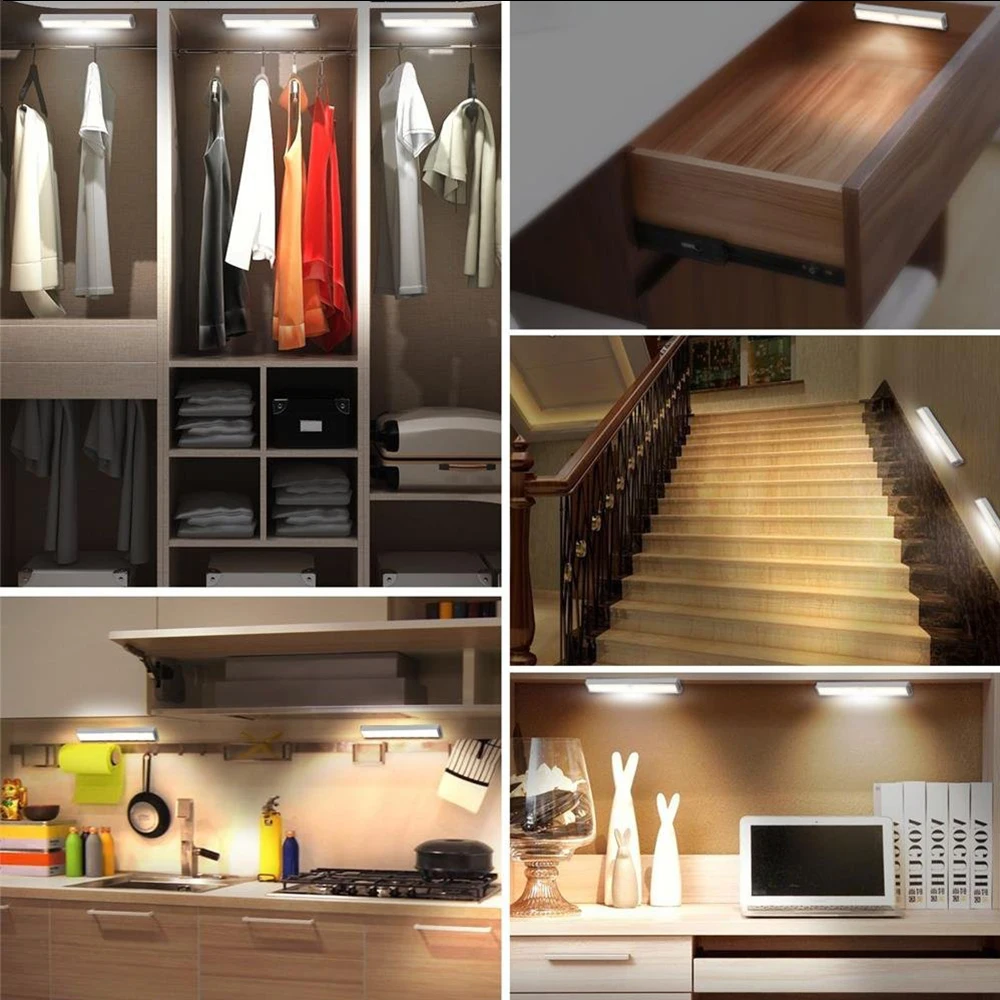 

6 10 24 40 60 LEDs Under Cabinet Night Light Motion Sensor Closet Light Kitchen Bedroom Lighting Wall Lamp With Magnetic Strip