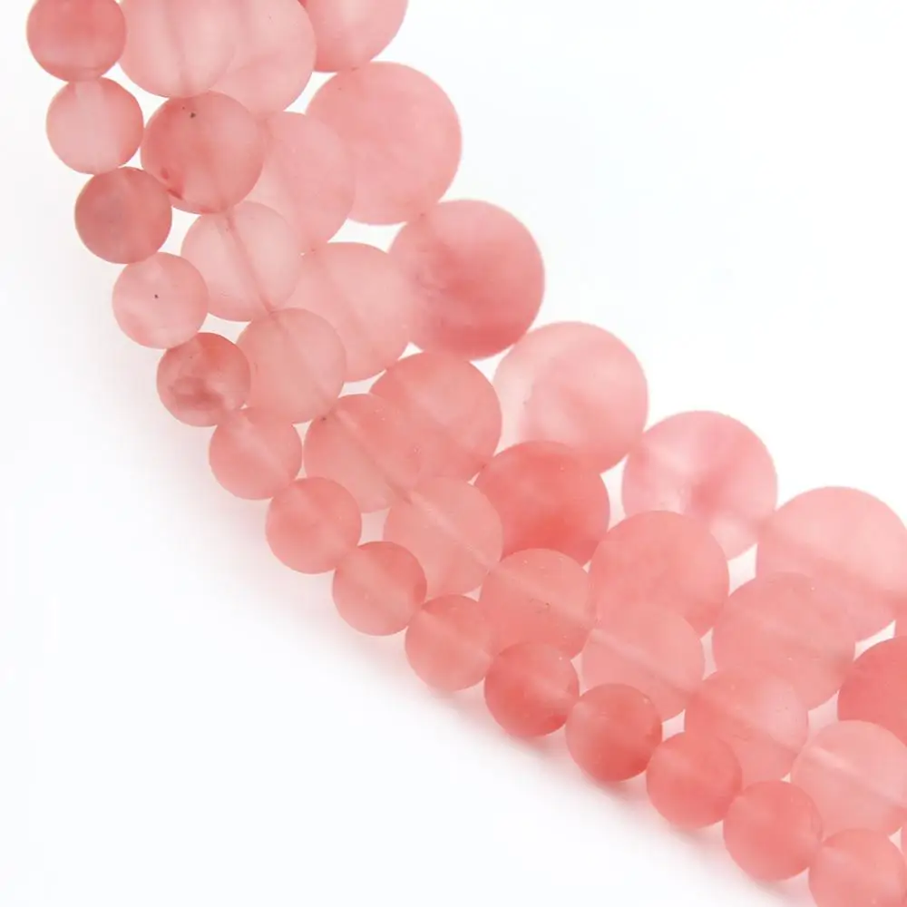 Матовые бусины из полированного Арбузного хрусталя круглые с отверстием