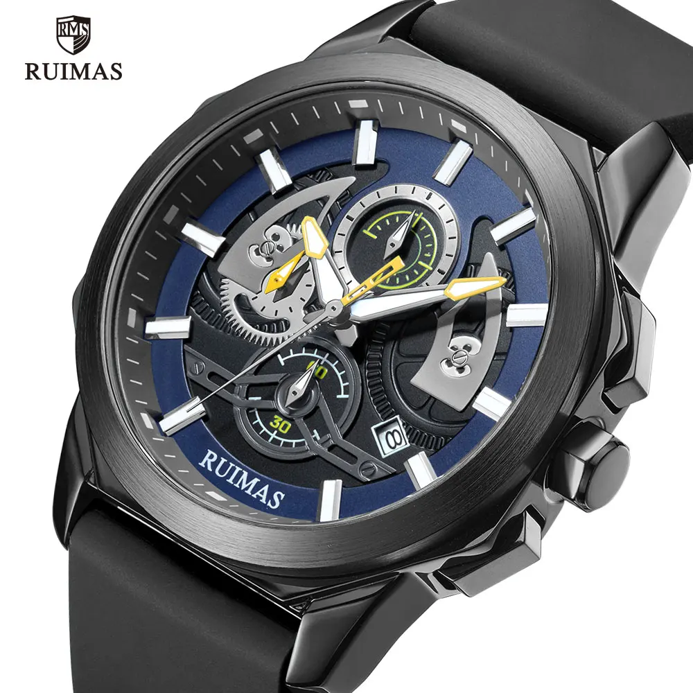 RUIMAS Military Sport Watches Men Leather Strap Waterproof Wristwatch Luxury Top Brand Chronograph Quartz Watch Man Relogios break men quartz sport watch man rubber leather strap casual fashion top luxury brand waterproof geek creative gift wristwatches