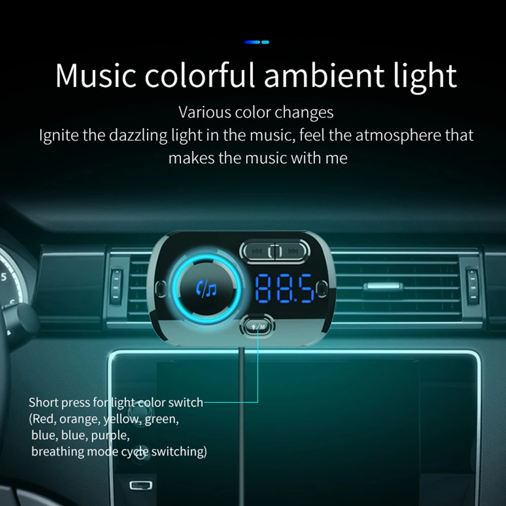 

Wireless Bluetooth 5.0 LCD MP3 Player Handsfree FM Modulator USB Fast Charge Car FM Transmitter QC 3.0 Multimedia Player