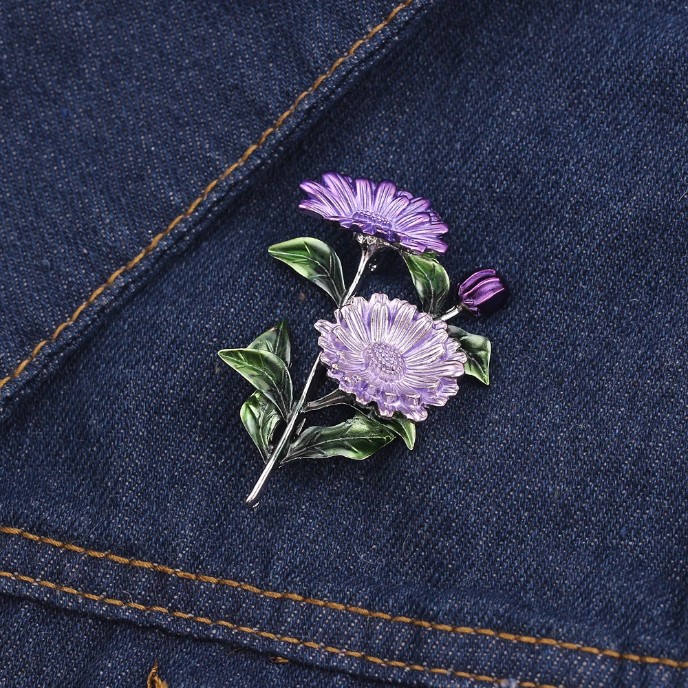 Красивая эмалированная брошь в форме цветка маргаритки с хризантемой 3 цвета