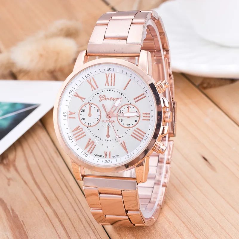 

2019 New Famous Brand Geneva Rosy Gold Casual Quartz Watch Women Full Stainless Steel Dress Watches Relogio Feminino Hot Clock