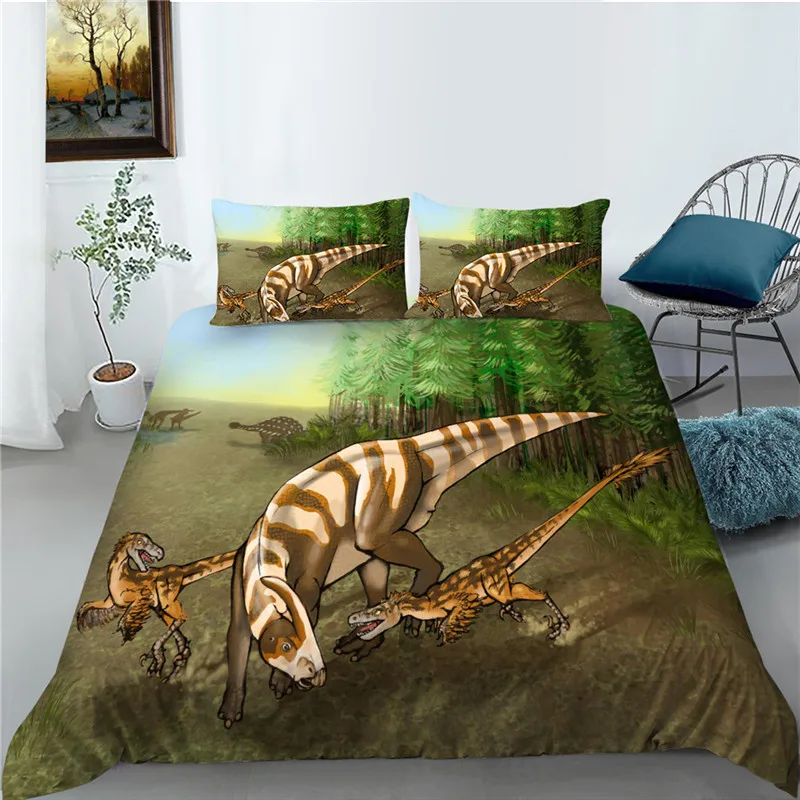 

Bedding Set Queen Size 3D Digital Print Dinosaur Design Super Soft Breathable 2/3 Pcs Highend Bedclothes Bedroom Decor