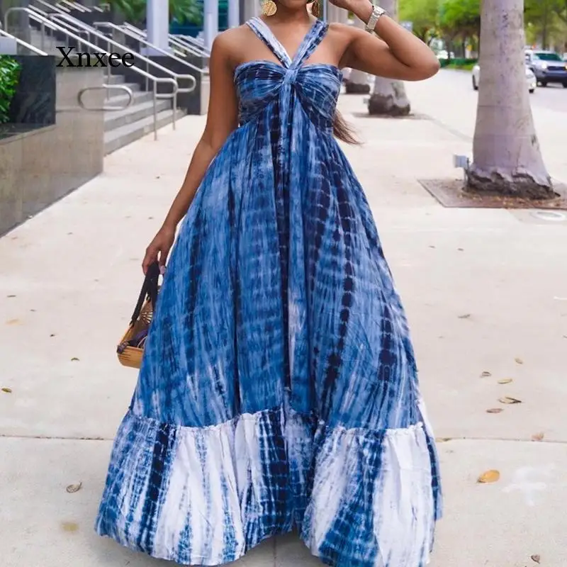 

Women A Line Maxi Dress Print Sleeveless Backless Zip Loose Long Dresses Office Lady High Street Fashion Dress Summer Outfits