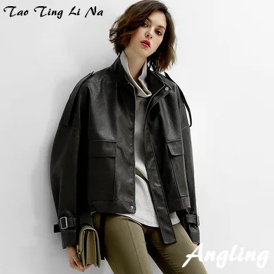

Tao Ting Li Na Women Spring Genuine Real Sheep Leather Jacket W6