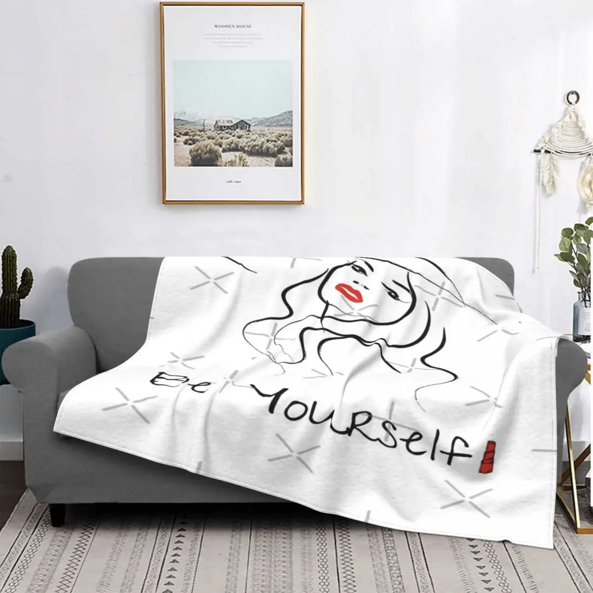 

Be Yourself-Manta Sexy con labios rojos para chica, colcha a cuadros para cama, manta de verano, textil de lujo para el hogar