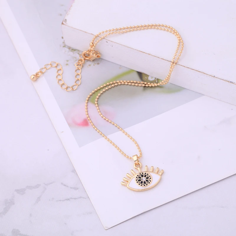 Изысканный кристалл цветок зрачка Белый и Черный Эмаль сглаза кулон ожерелье для