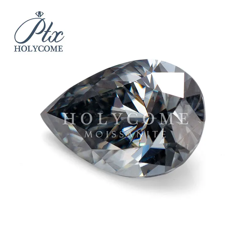 

Custom big pear cut 13*9mm dark gray moissanite diamond