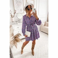 2022 spring printed womens dress casual lace up long sleeve elegant a line dress female beach loose party fashion clothes lady