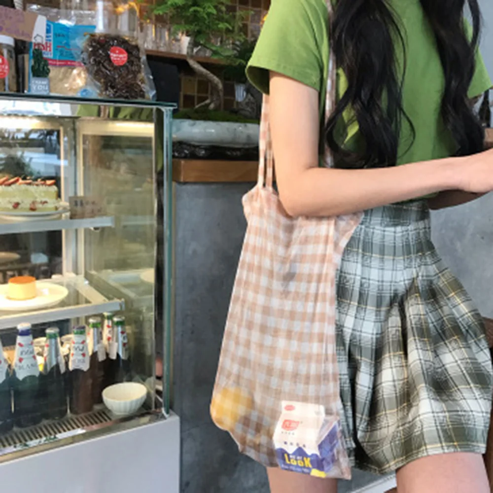 

Summer New Women Transparent Tote Mesh Cloth Bag Pattern Lattice Handbag Eco Friendly Flower Mesh Shopping Bag For Girls Gifts