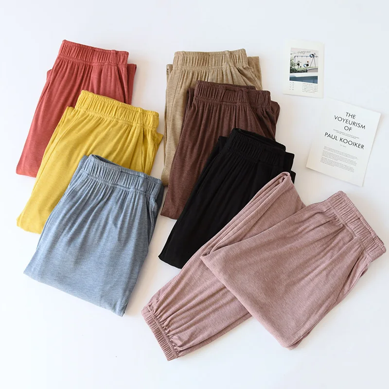 

Women Summer Home Pants Elastic Waist Solid Sleep Bottoms Thin Loose Sleepwear Lounge Wear Sports Sleep Wear Sleeping Trousers