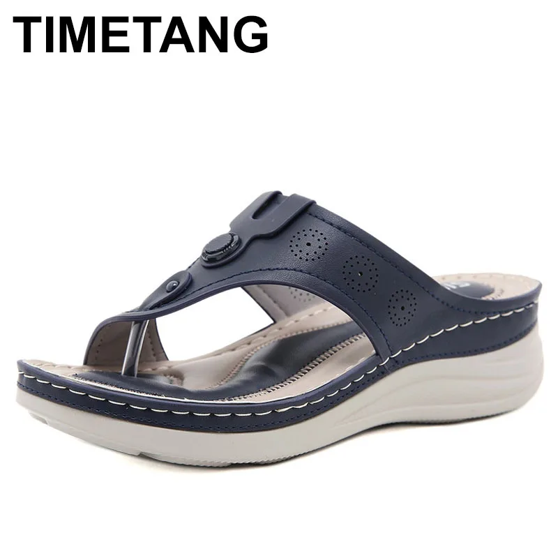 

TIMETANGSummer Women Wedge Sandals Premium Orthopedic Open Toe slippers Vintage Anti-slip Leather Casual Female Platform Retro