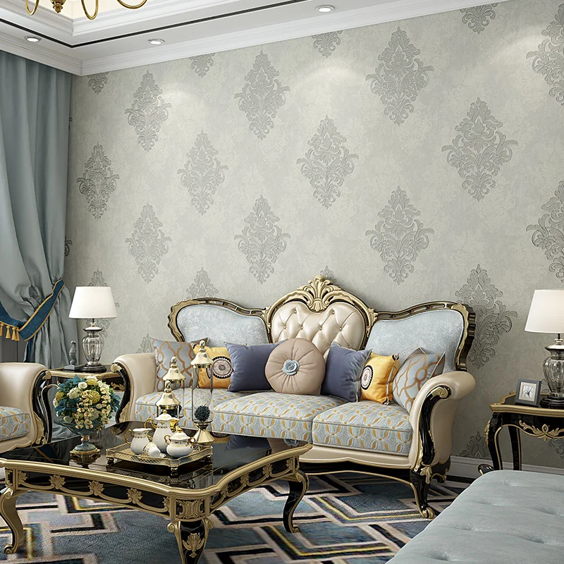

European-style Damascus non-woven wallpaper rotary screen printing 3D three-dimensional bedroom living room TV background wall