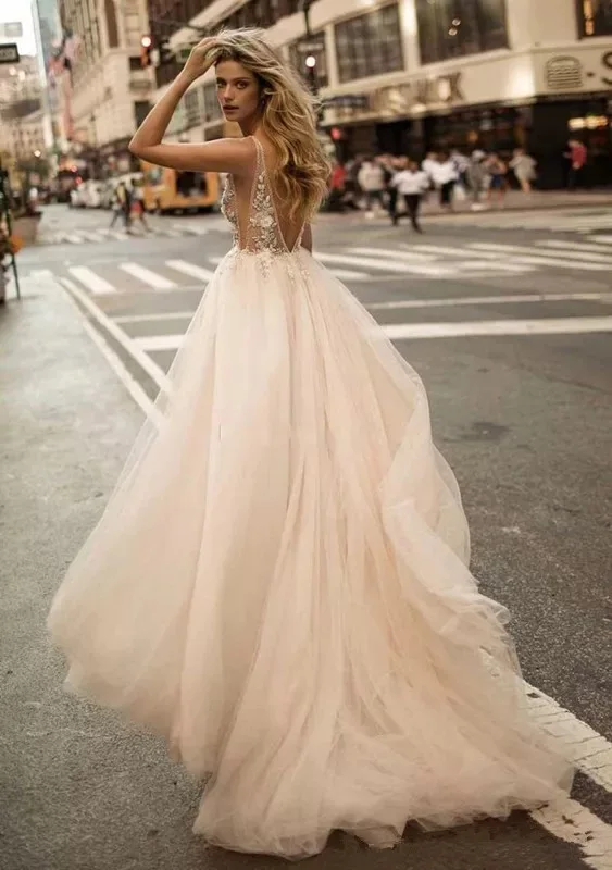 Женское вечернее платье SSYFashion цвета шампанского с v образным вырезом кружевной