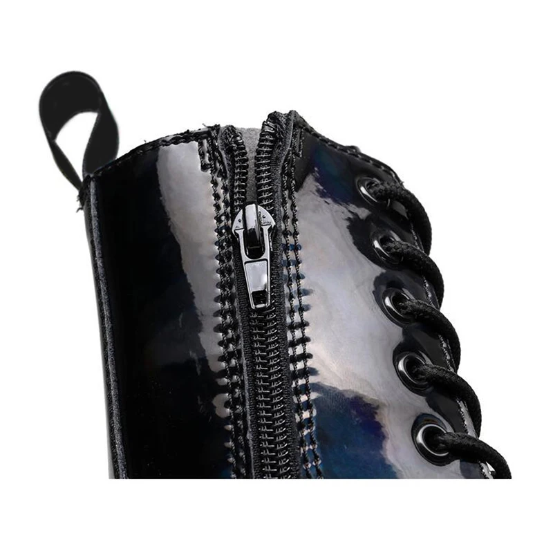 Модные черные ботинки из лакированной кожи в готическом стиле с 10 отверстиями