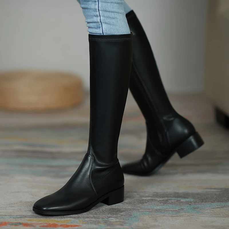Jual Ukuran 34-42 2020 Hangat Bulu Sepatu Bot Musim Dingin Wanita Square Heels Sepatu Bot Selutut Wanita Panjang Boots Musim Dingin Sepatu Di Atas Lutut