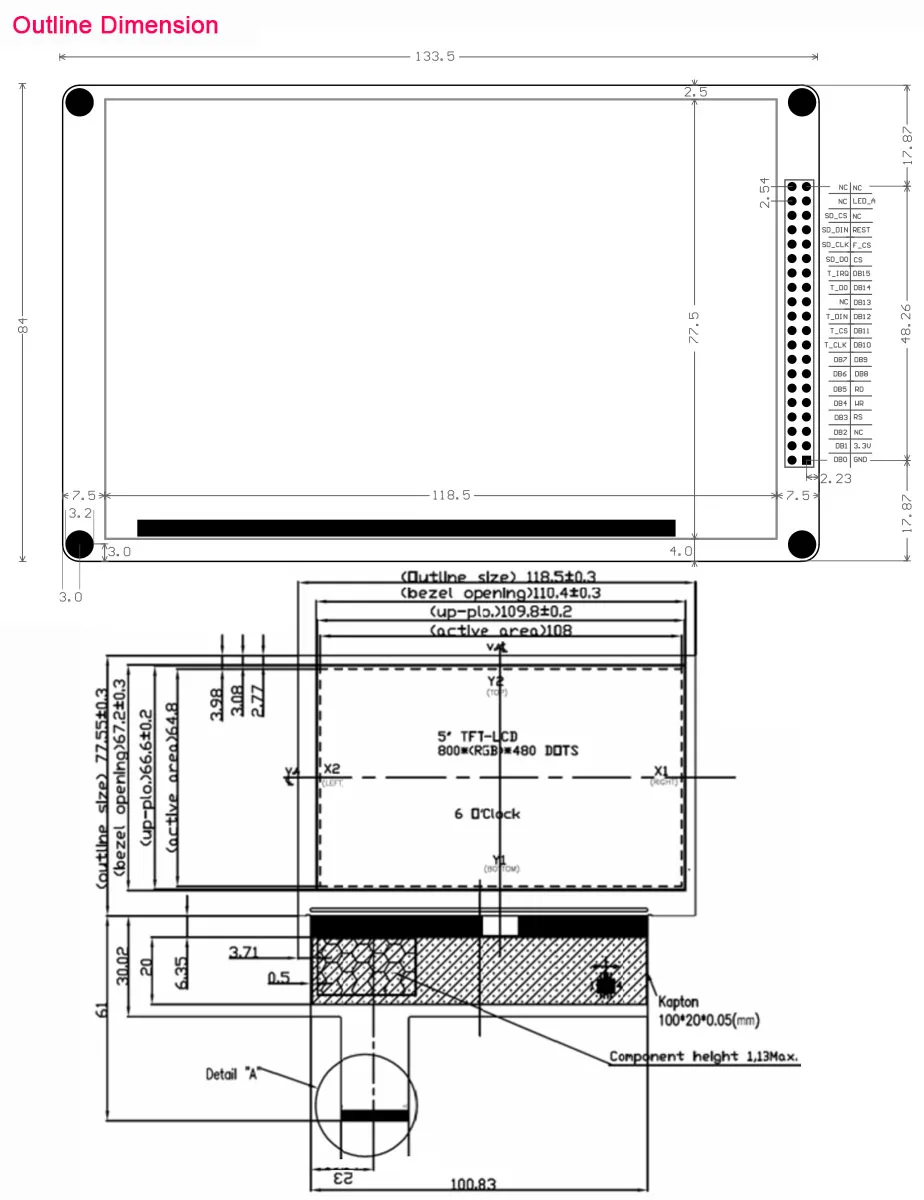 5," 5" дюймов 800*480 SSD1963 TFT резистивный сенсорный ЖК-модуль дисплей экран панель с PCB адаптер для STM32/51/AVR