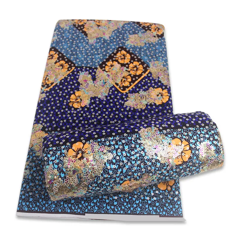 

100%Cotton African Sequin Tassel Flower Wax Fabrics Soft Lace Prints Ankara Materials Tissu For Fashion Sewing