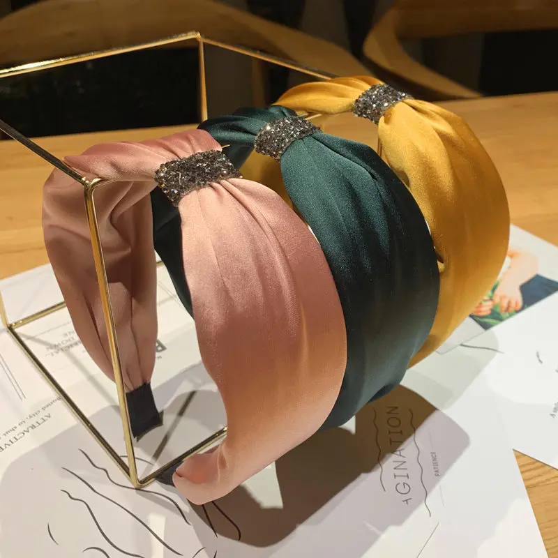 Ободок Стразы с узлом для девушек женщин бутик атласные повязки на голову зимний
