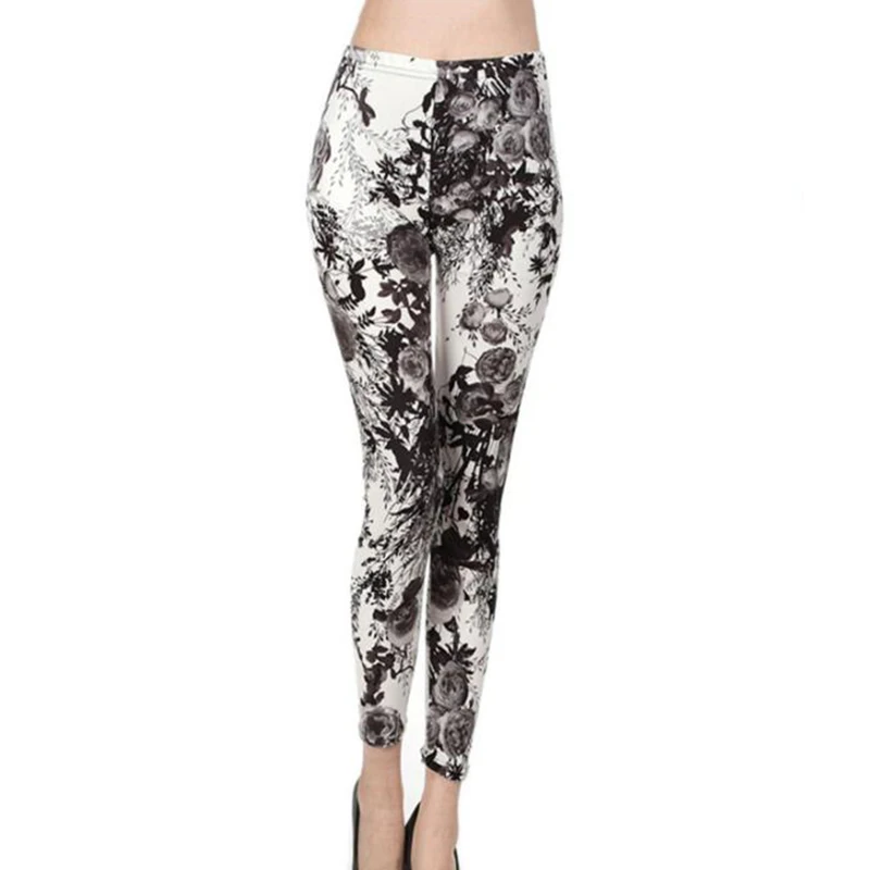 K092 Grey Flower YSDNCHI женская одежда, леггинсы с принтом, эластичные леггинсы с цветочным принтом, штаны с высокой талией, леггинсы с эффектом пуш-ап, леггинсы для фитнеса - Цвет: K092 Grey Flower