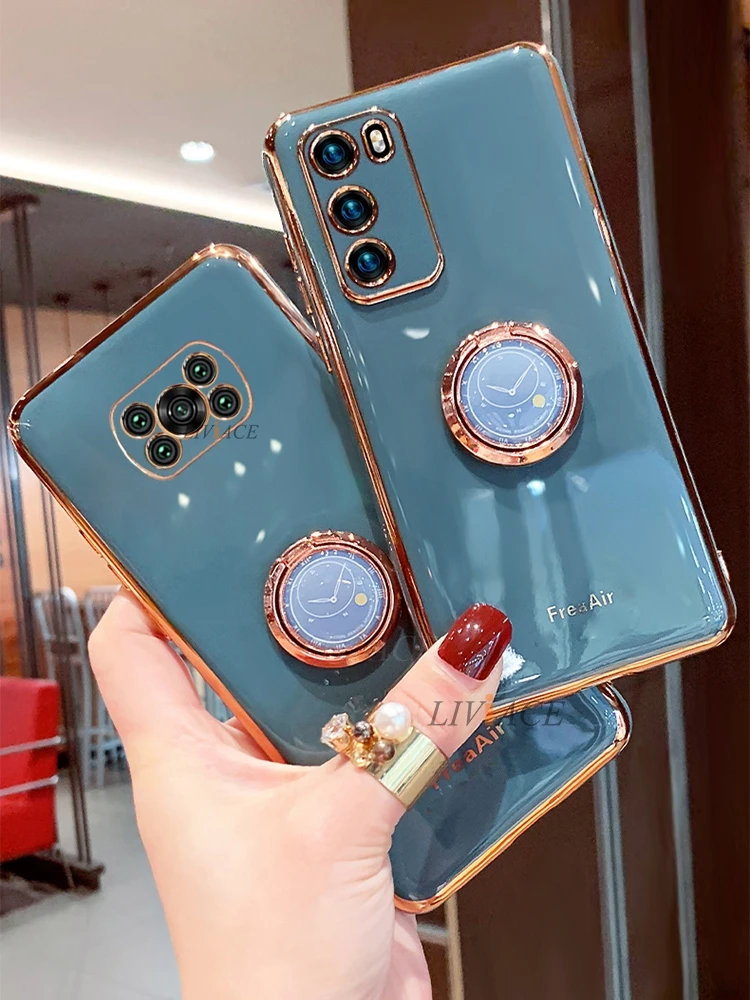 luxury ring holder plating silicone phone stand case for xiaomi mi poco x3 pro nfc m3 f3 f2 x3pro x3nfc gold bumper soft cover free global shipping