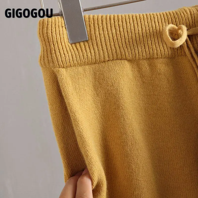 GIGOGOU/женский свитер с воротником поло спортивные костюмы трикотажные широкие