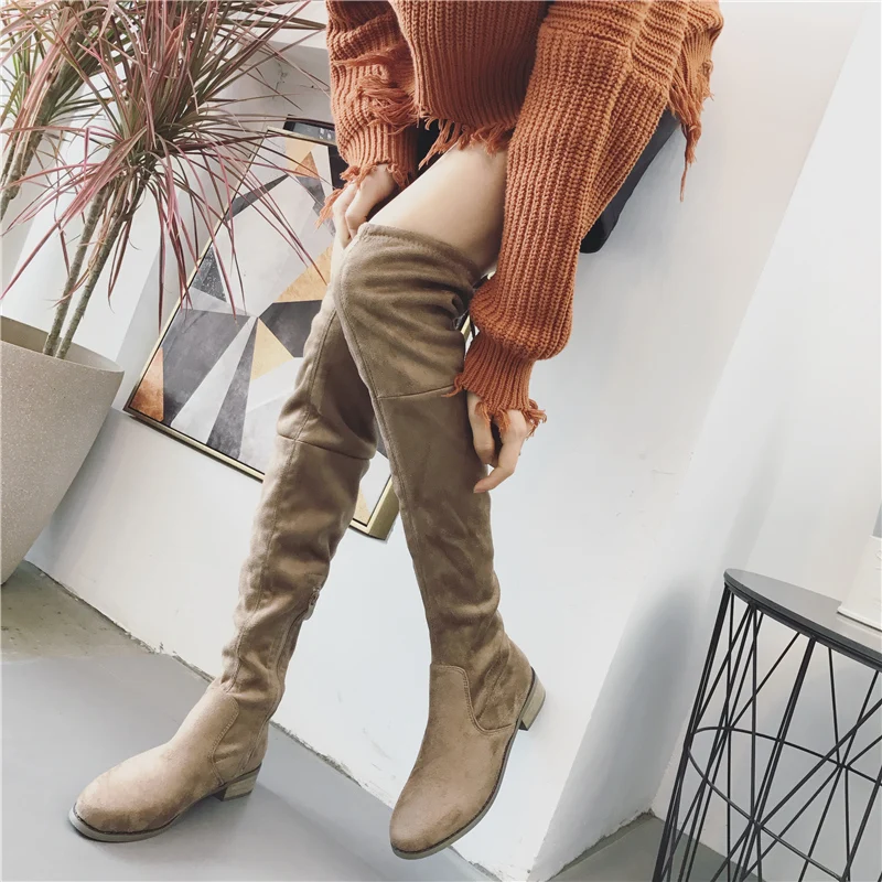 2019 г. женские пикантные ботфорты выше колена высокие замшевые плюшевые сапоги