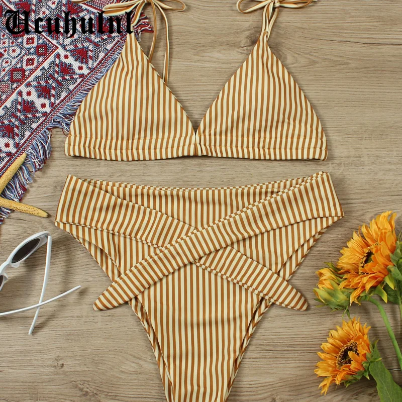 

Striped Bikinis 2020 Woman Triangle Bikini Sexy Set Swimsuit Women 2 Pieces High Waist Bikini Push Up Swimming Suit for Women