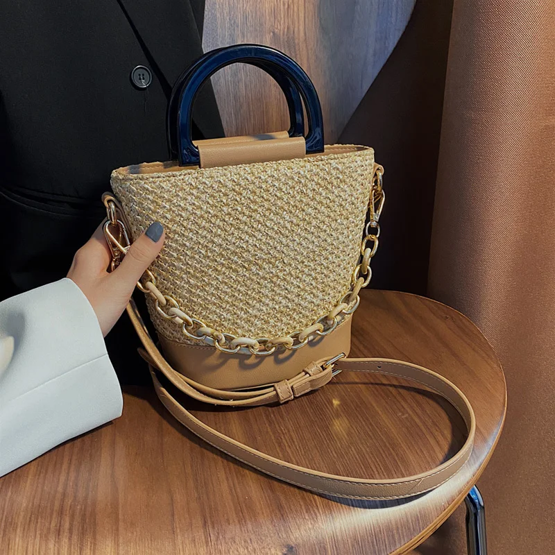 Женская тканая сумка тоут новый стиль соломенная пляжная через плечо дорожная